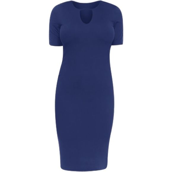 Navy Blue Keyhole Short Sleeve Midi Dress - Picture 1 of 3